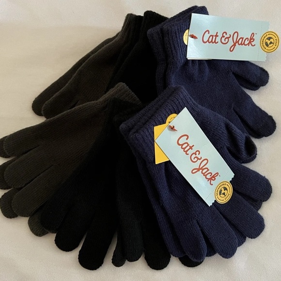 6 NEW Cat & Jack 3 Pack Kids Black Gray Blue Winter Gloves One Size Winter Fall - Picture 3 of 4